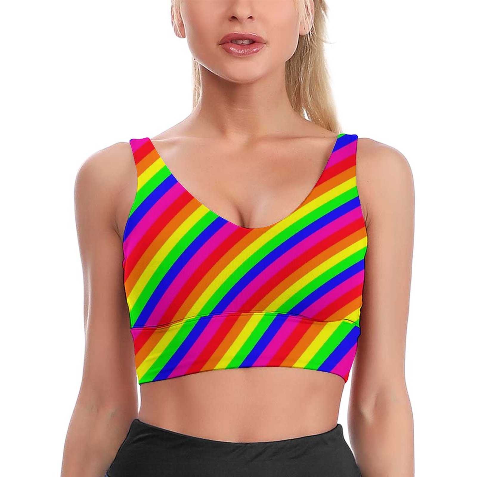 Push Up Bra Padded - Rainbow Striped Sport Bra Colorful Lines