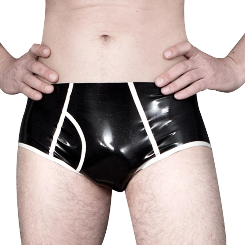 Boyshort Underwear - Party Latex Briefs With Stripes Holes