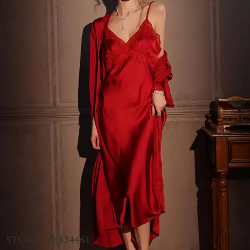 Female Long Robe 2PCS Set Eleg - Robe Silk Women review and price
