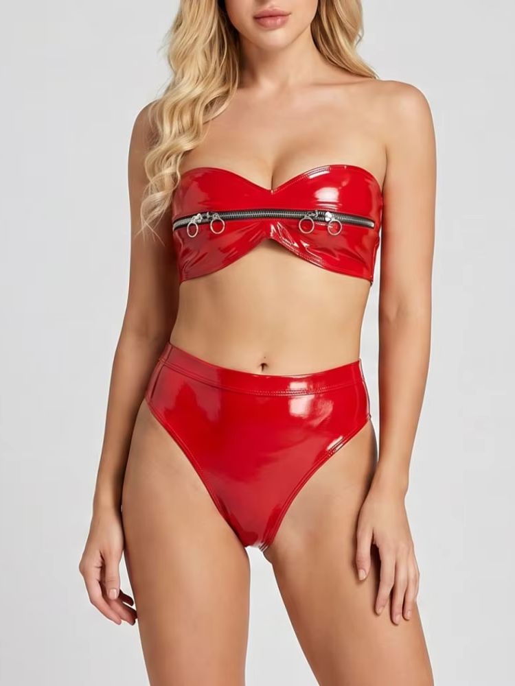 Wet Look PVC Outfit Zipper Bus - Thong Bikini Women review and price
